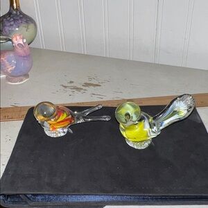 2 Vintage Czech Art glass birds